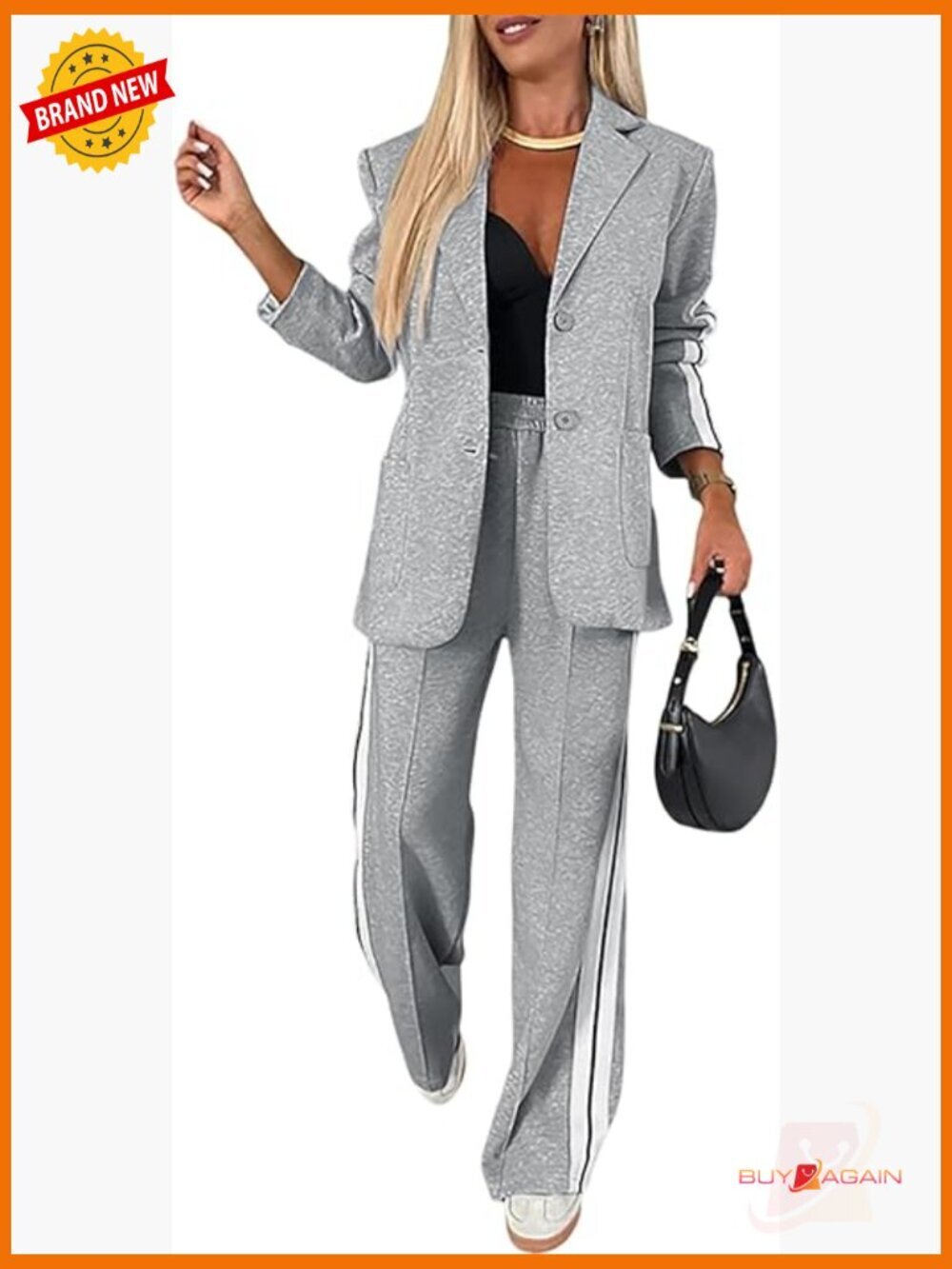 Womens Two Piece Striped Blazer Pants Set Business Casual Suit